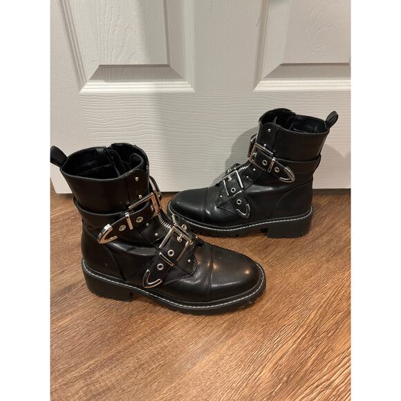 iver Island Black Buckle Biker Combat Boots Women's Size 7 - Picture 5 of 9